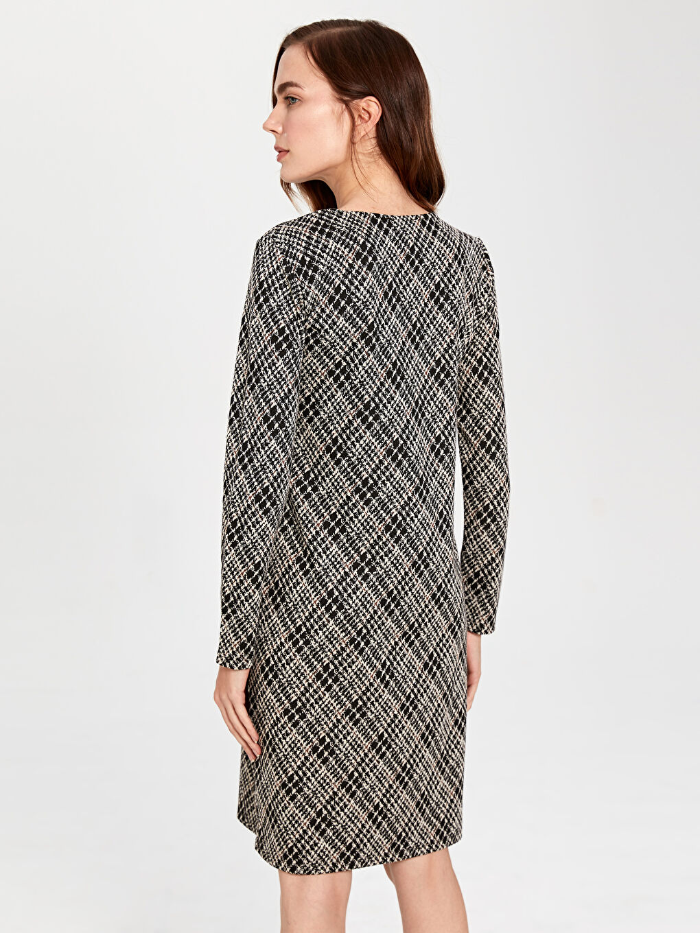 Ekru Standart Fit Uzun Kollu Kadın Elbise-3