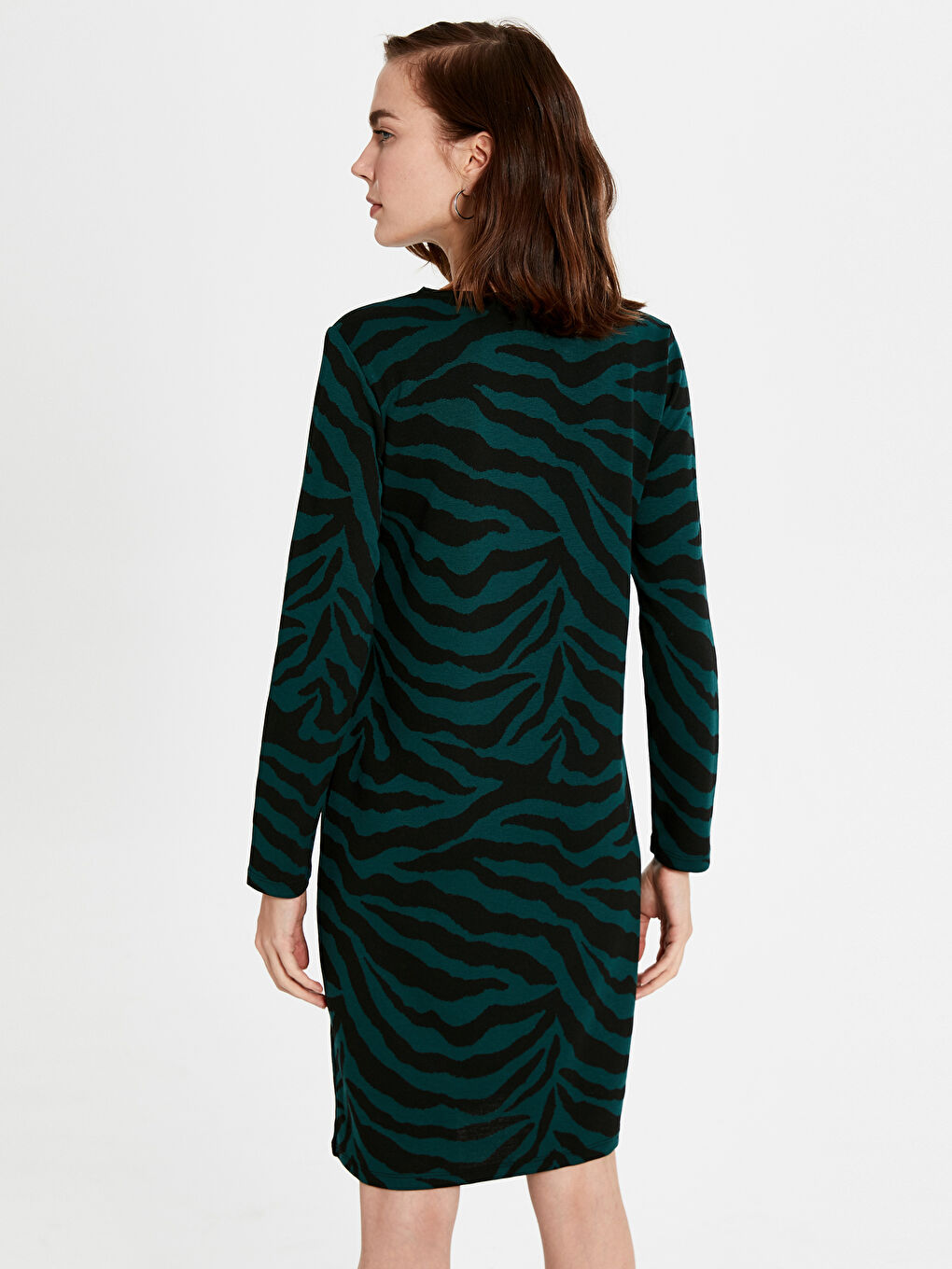 Yeşil Bisiklet Yaka Uzun Kollu Kadın Elbise-2