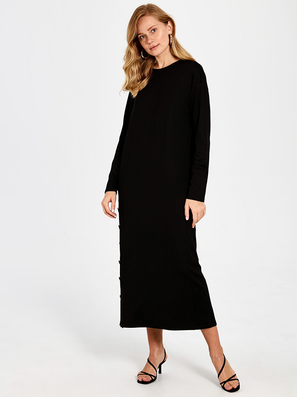 Siyah Standart Fit Uzun Kollu Kadın Elbise-1