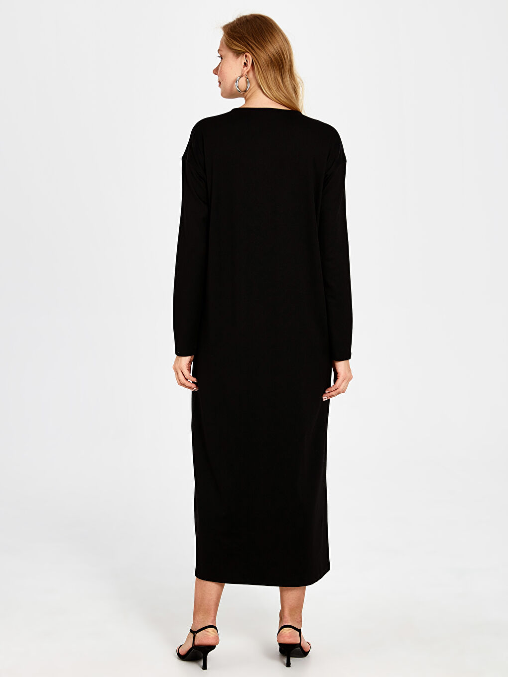 Siyah Standart Fit Uzun Kollu Kadın Elbise-2