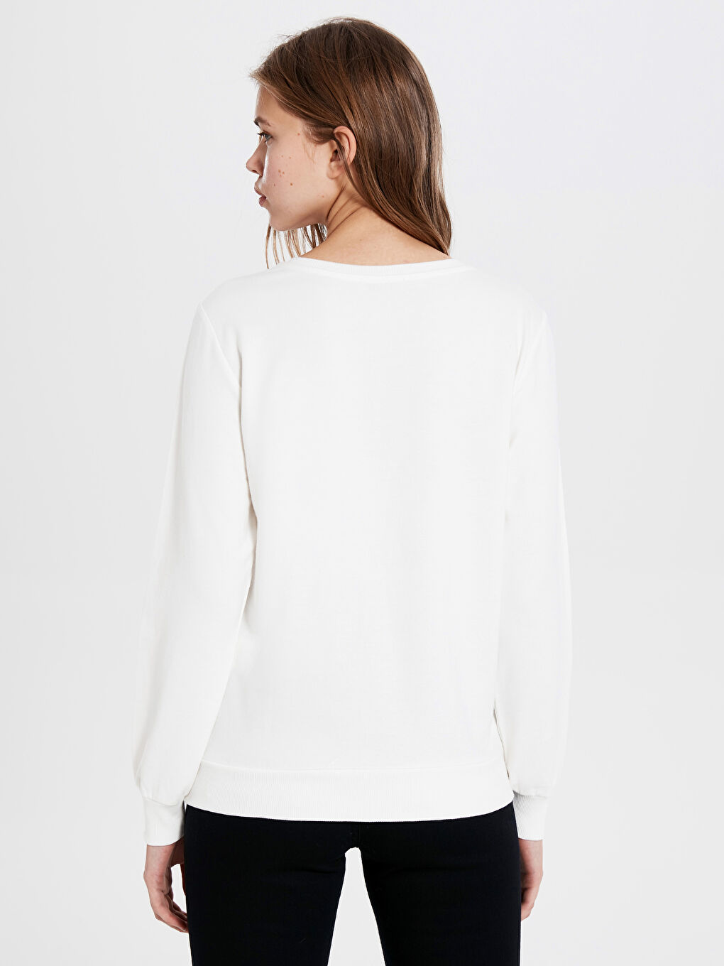 Ekru Regular Fit Yazı Baskılı Kadın Sweatshirt-2