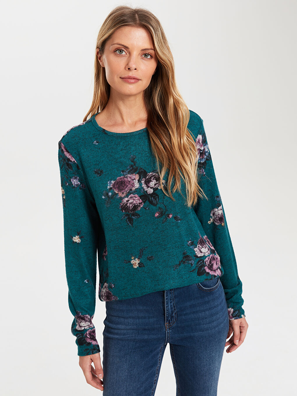 Yeşil Bisiklet Yaka Uzun Kollu Kadın Tişört-2