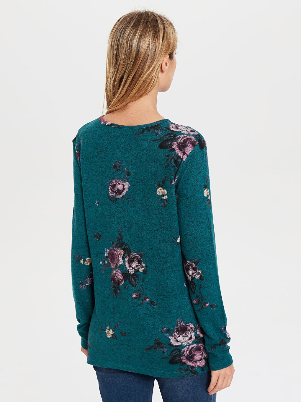 Yeşil Bisiklet Yaka Uzun Kollu Kadın Tişört-3