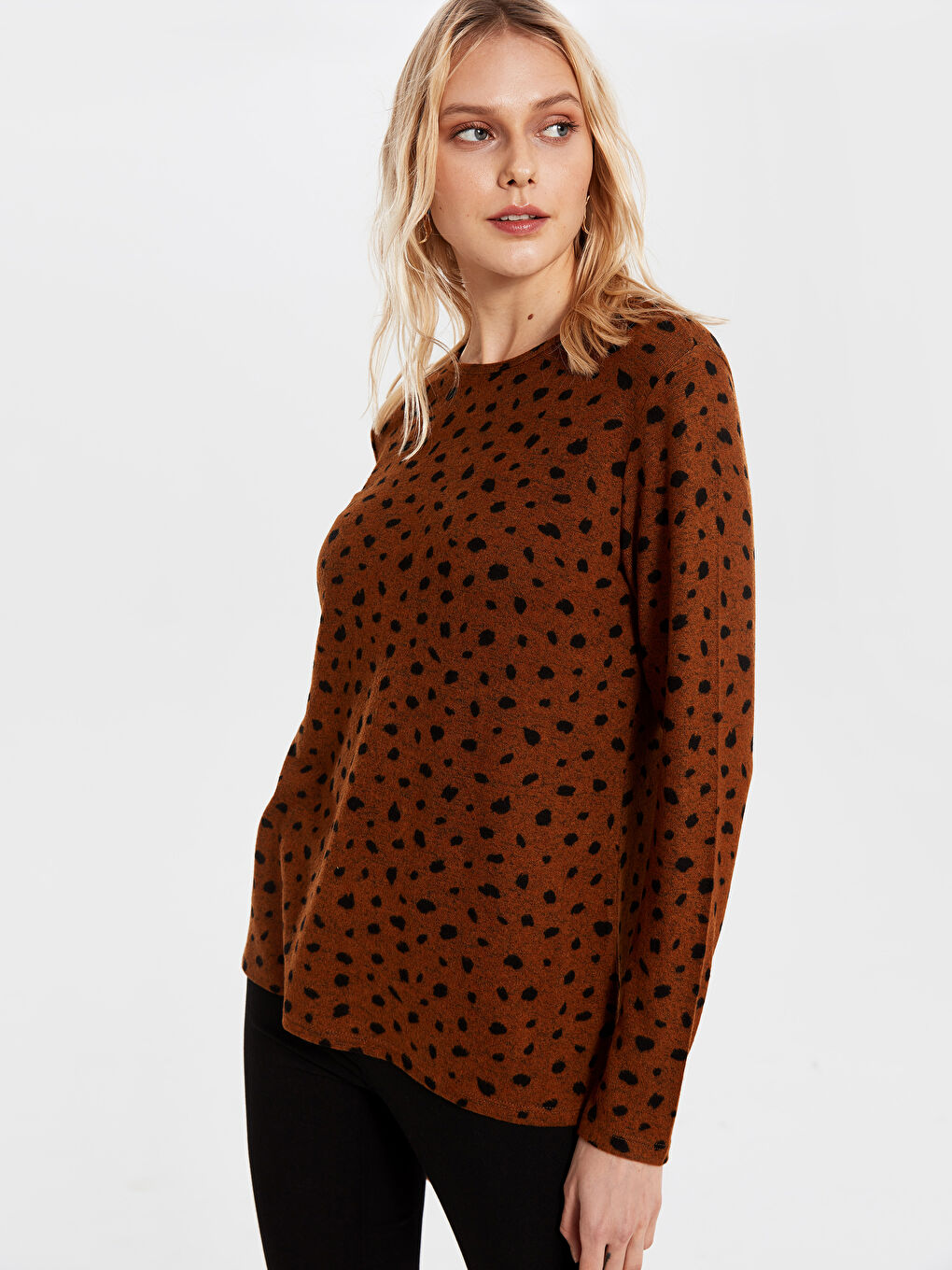 Sarı Bisiklet Yaka Uzun Kollu Kadın Tişört-2