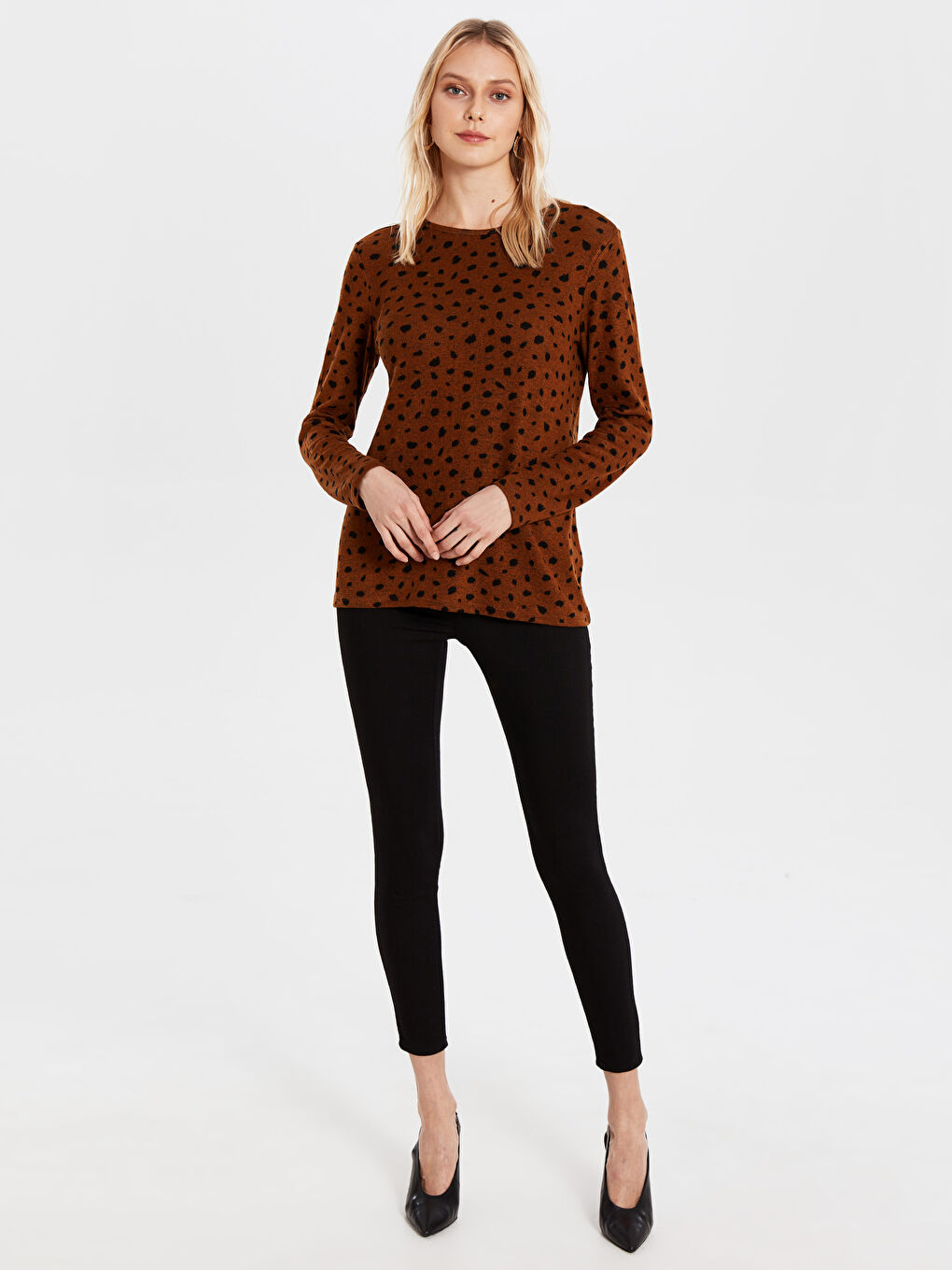 Sarı Bisiklet Yaka Uzun Kollu Kadın Tişört-3