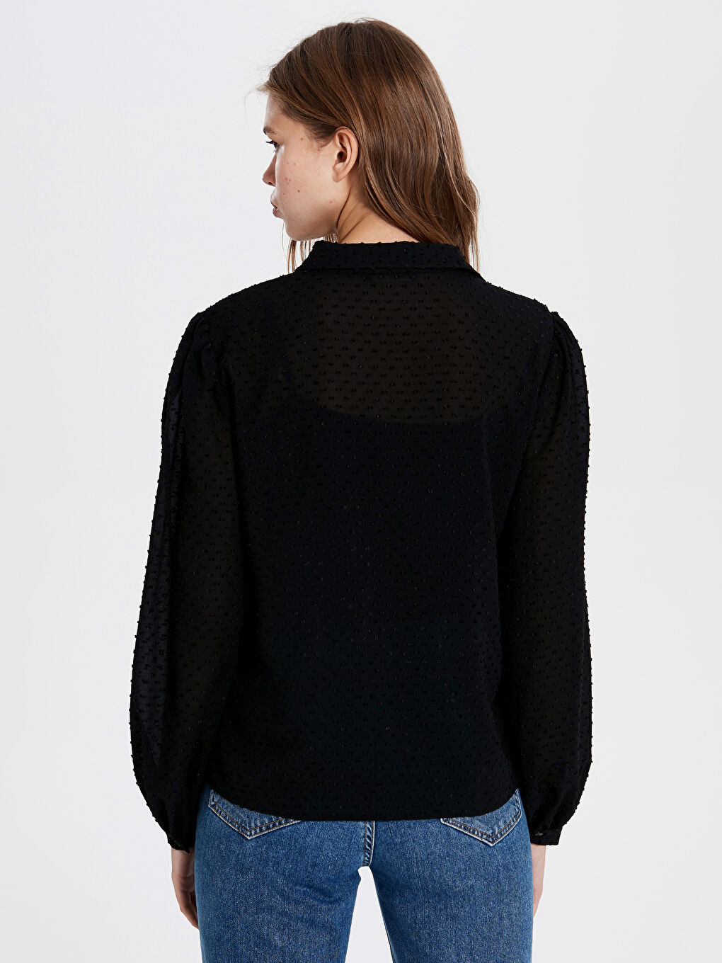 Siyah Balon Kol Şifon Gömlek-2