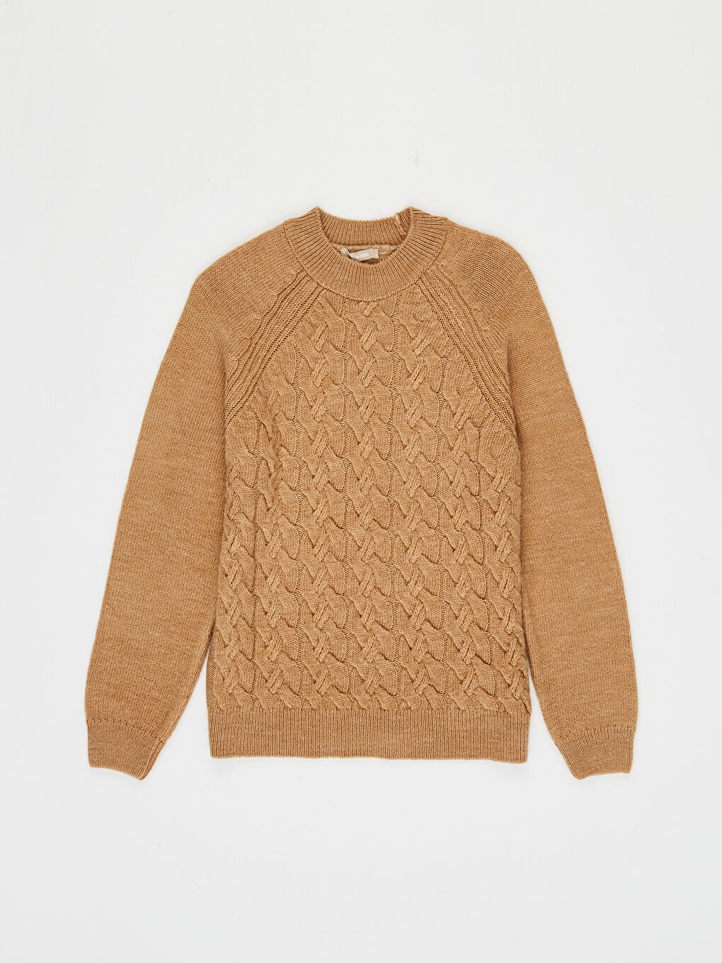 Kahverengi Yarım Balıkçı Yaka Kendinden Desenli Uzun Kollu Kadın Kazak-1