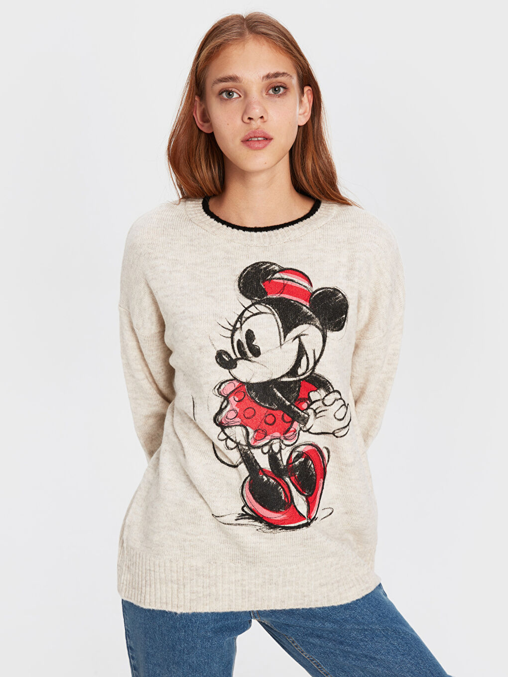 Ekru Bisiklet Yaka Uzun Kollu Kadın Kazak