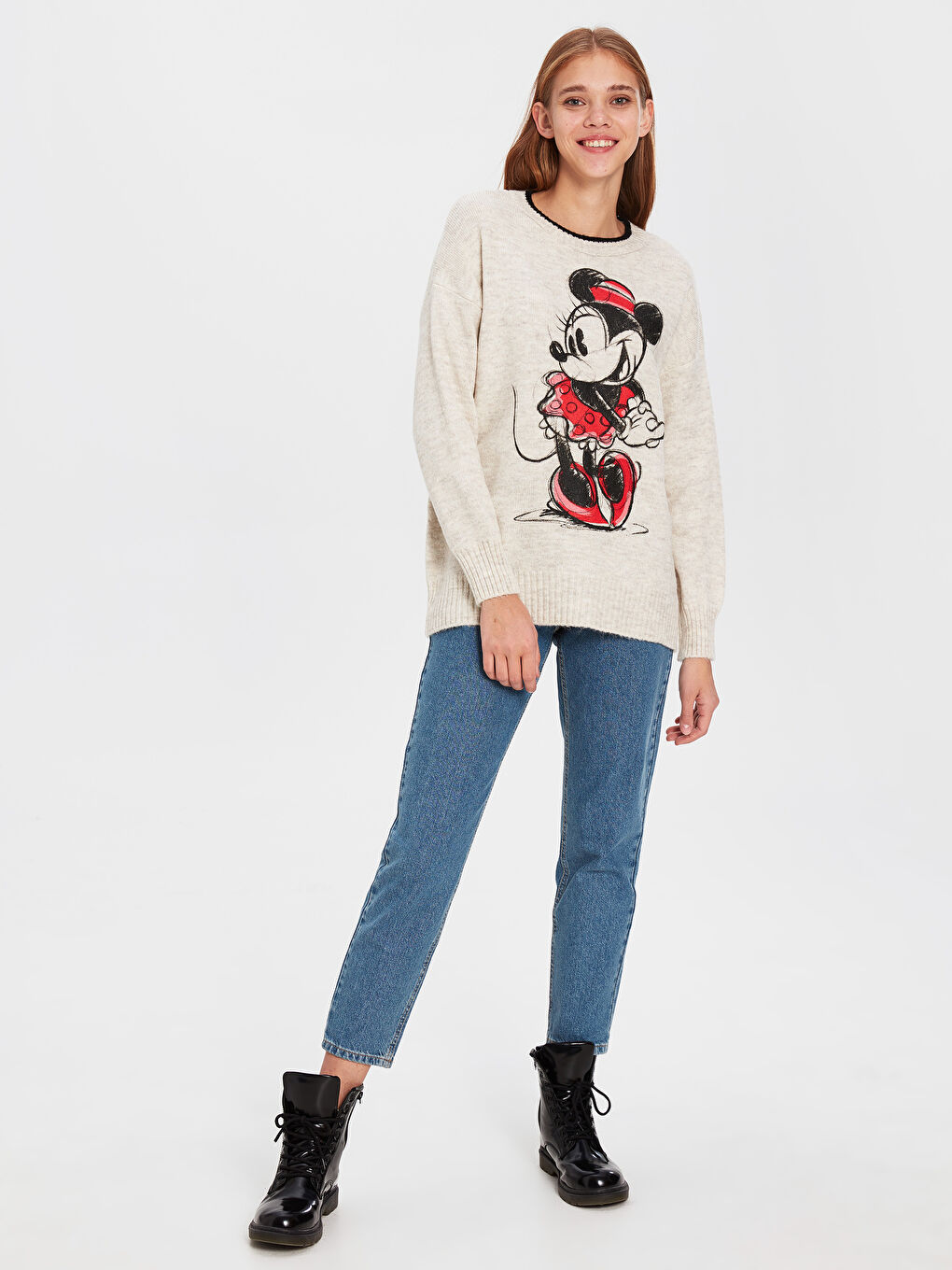 Ekru Bisiklet Yaka Uzun Kollu Kadın Kazak-2