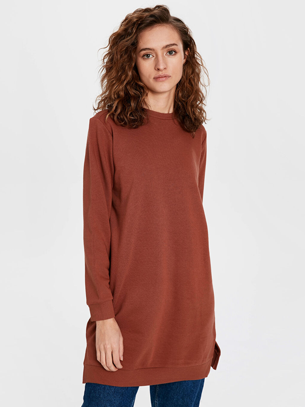 Turuncu Bisiklet Yaka Düz Tunik-1