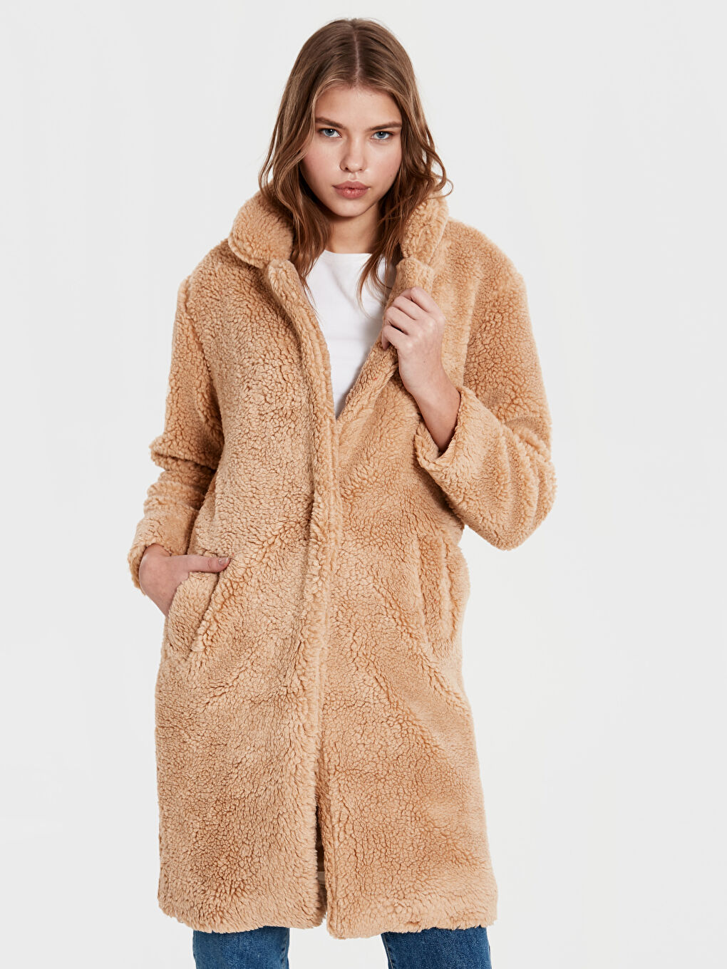 Bej Açık Devetüyü Kaşe Kaban