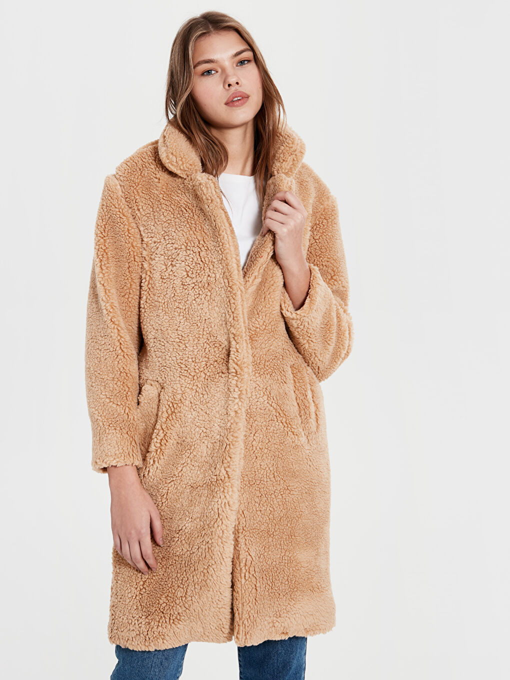 Bej Açık Devetüyü Kaşe Kaban-1