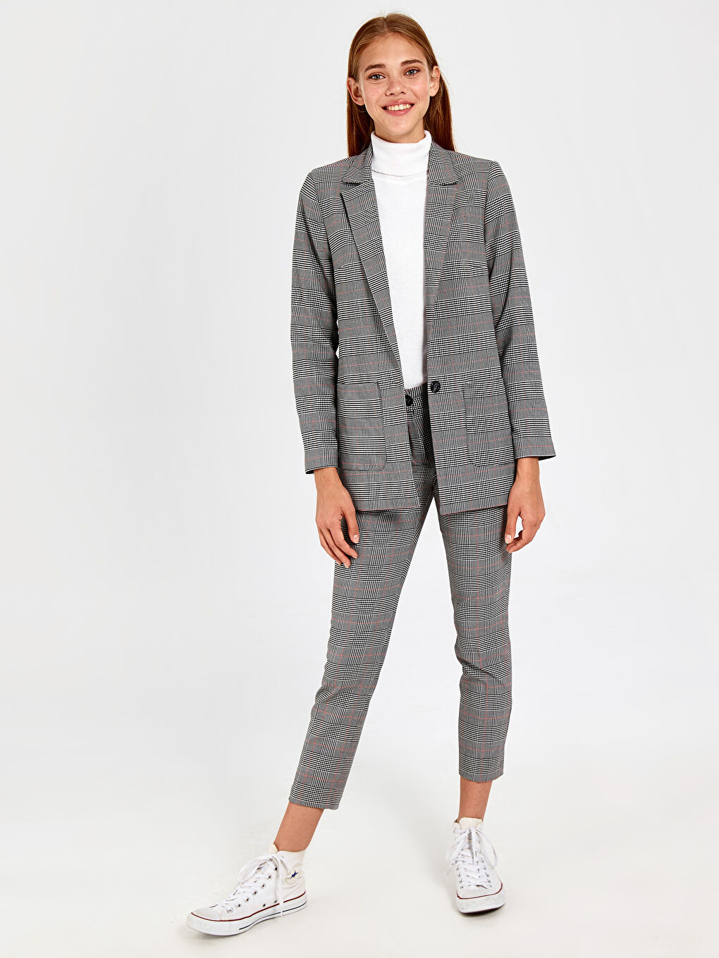 Gri Önden Düğme Kapamalı Uzun Kollu Kadın Ceket-2