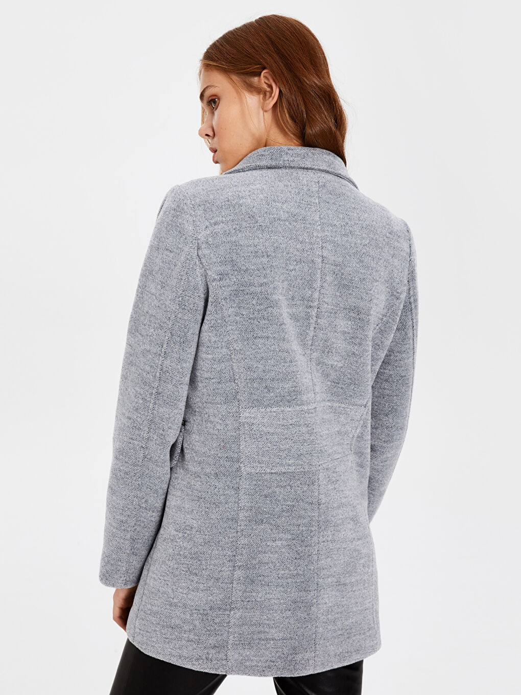 Gri Uzun Kollu Kadın Kaşe Kaban-3