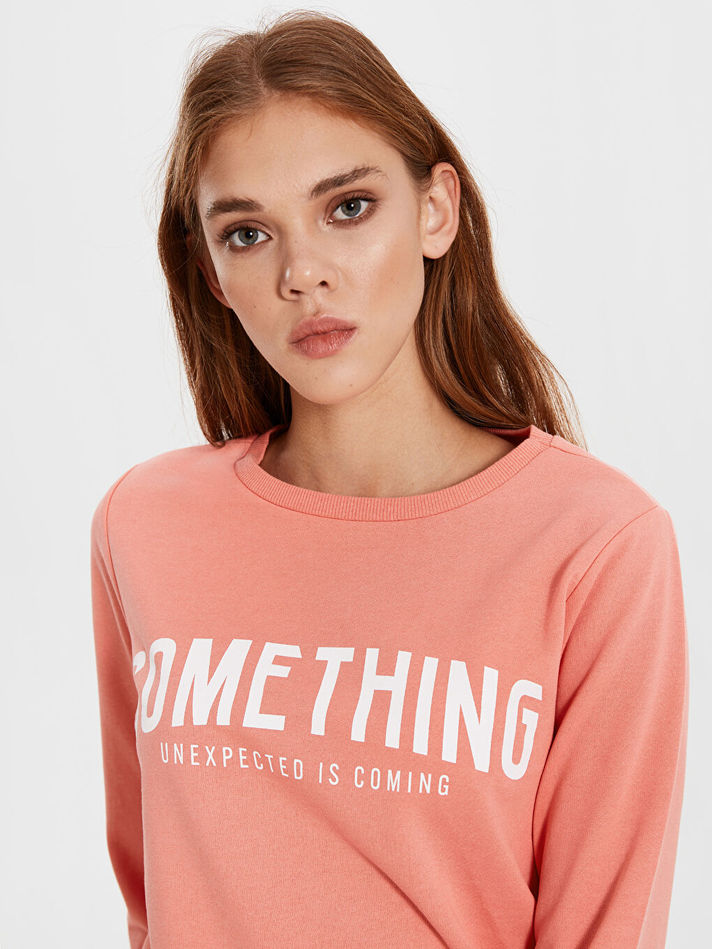 Mercan Bisiklet Yaka Baskılı Uzun Kollu Kadın Sweatshirt-3