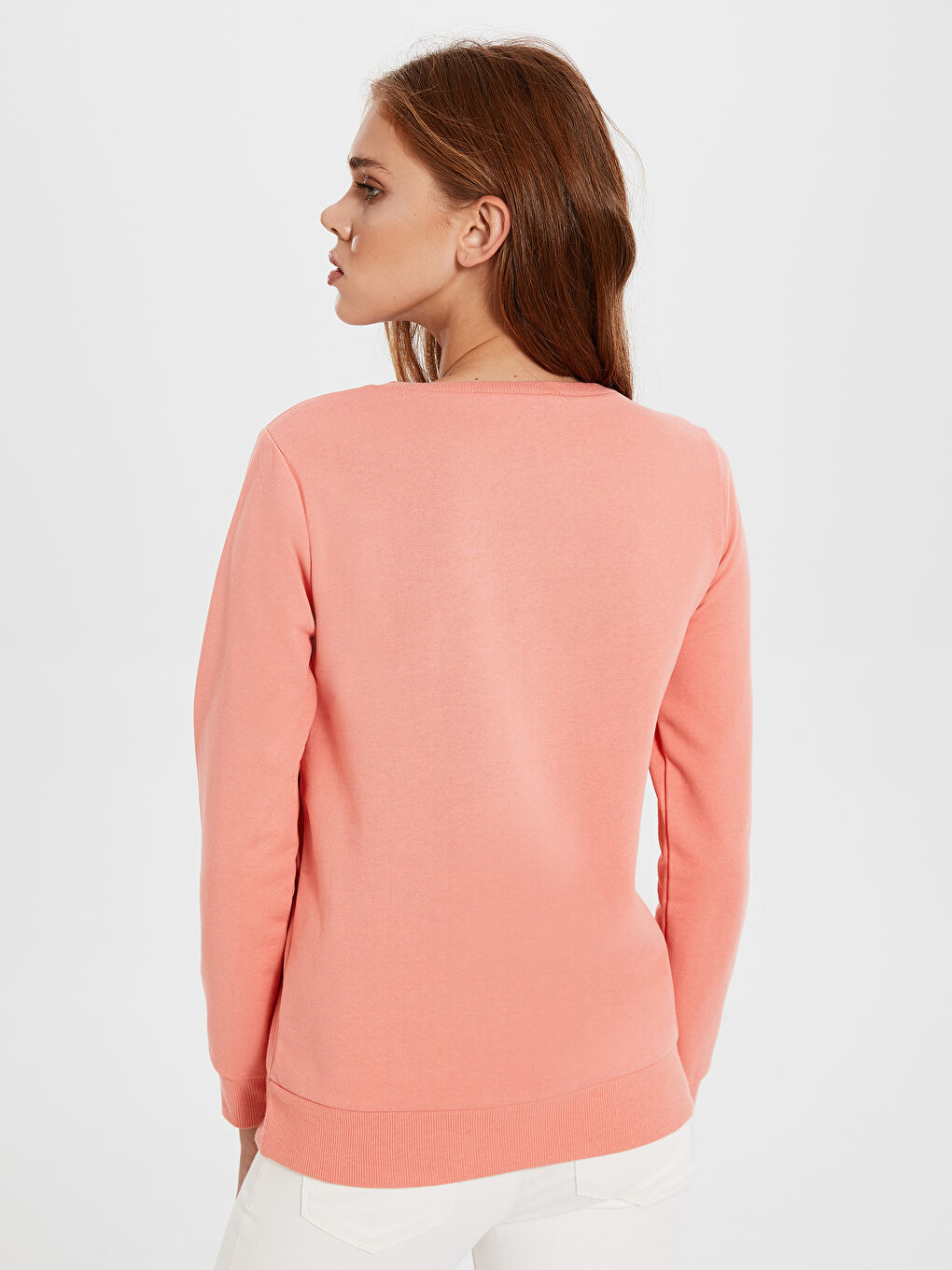 Mercan Bisiklet Yaka Baskılı Uzun Kollu Kadın Sweatshirt-4