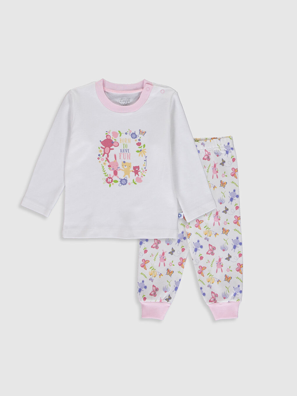 Beyaz Luggi Baby Baskılı Pijama Takımı