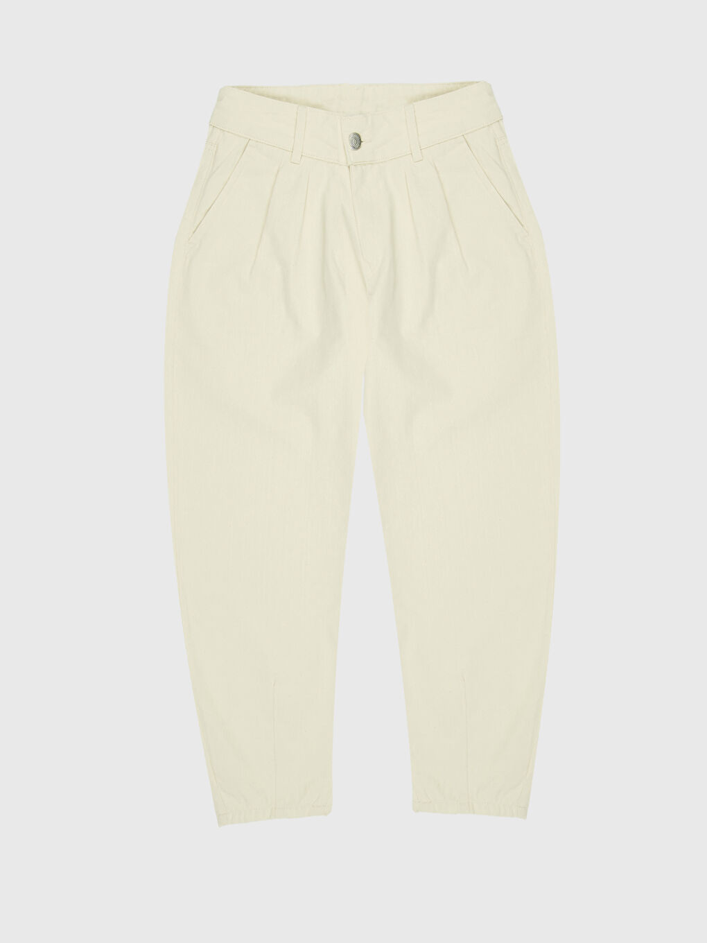 Ekru Rahat Kalıp Poplin Kadın Pantolon-1