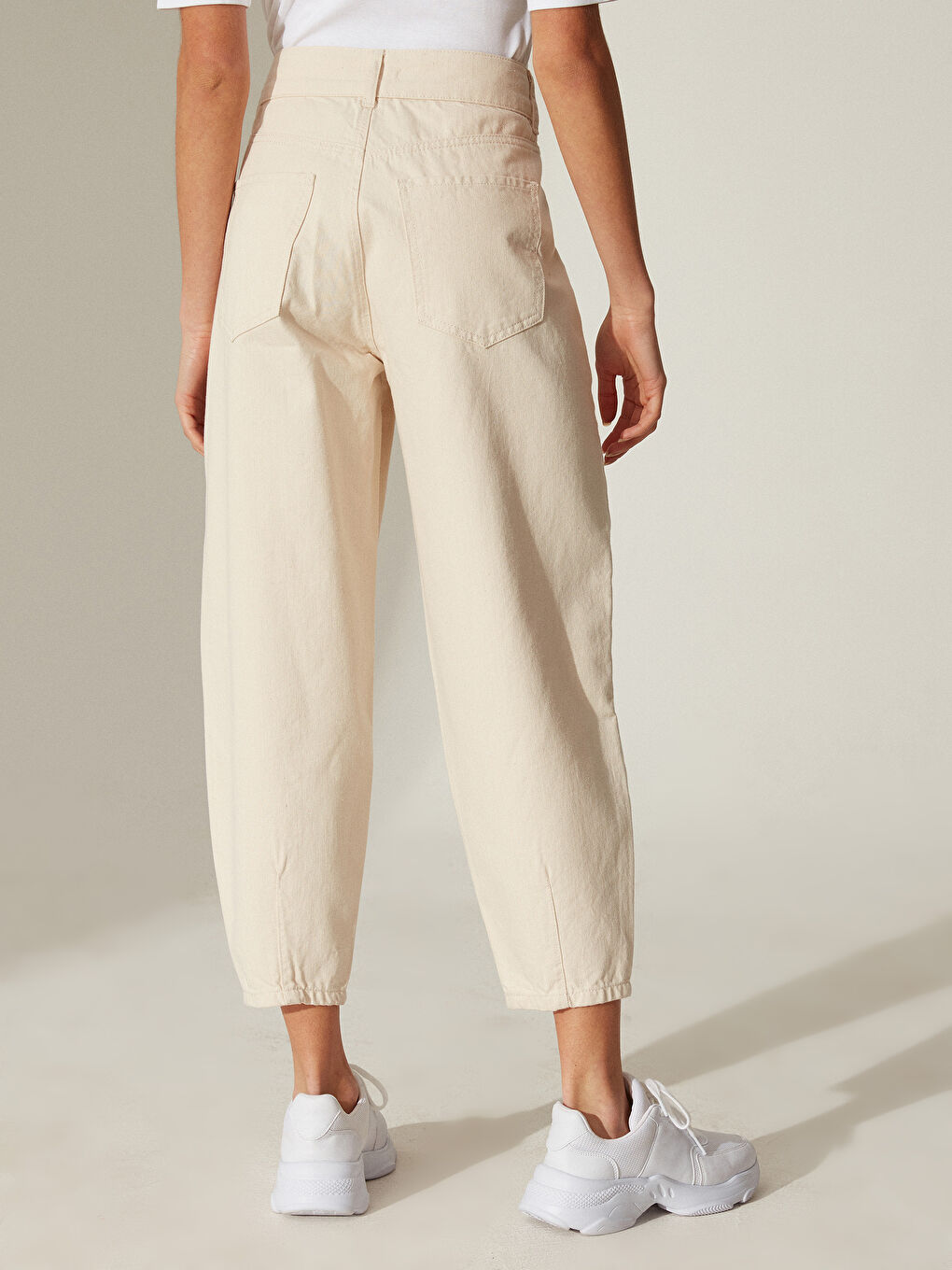Ekru Rahat Kalıp Poplin Kadın Pantolon-4