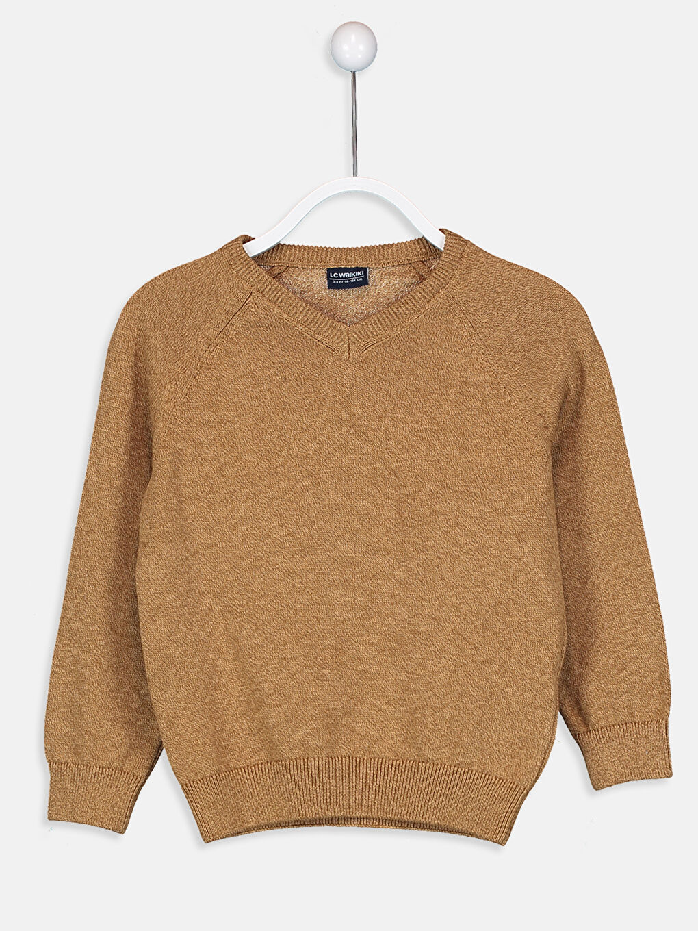 Bej V Yaka Basic Uzun Kollu Erkek Çocuk Triko Kazak