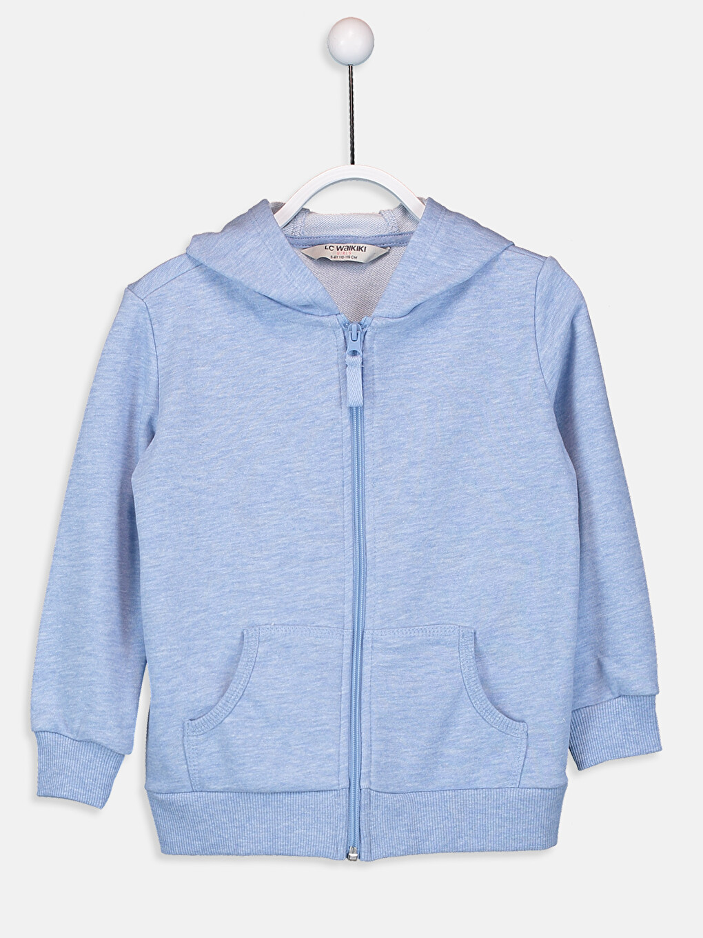 Mavi Kapüşonlu Basic Uzun Kollu Kız Çocuk Fermuarlı Sweatshirt