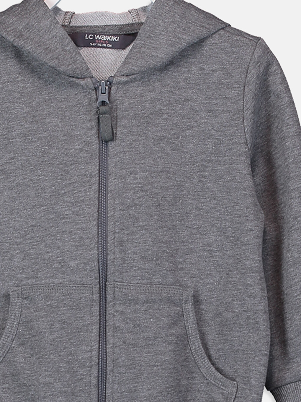 Antrasit Kapüşonlu Basic Uzun Kollu Kız Çocuk Fermuarlı Sweatshirt-2