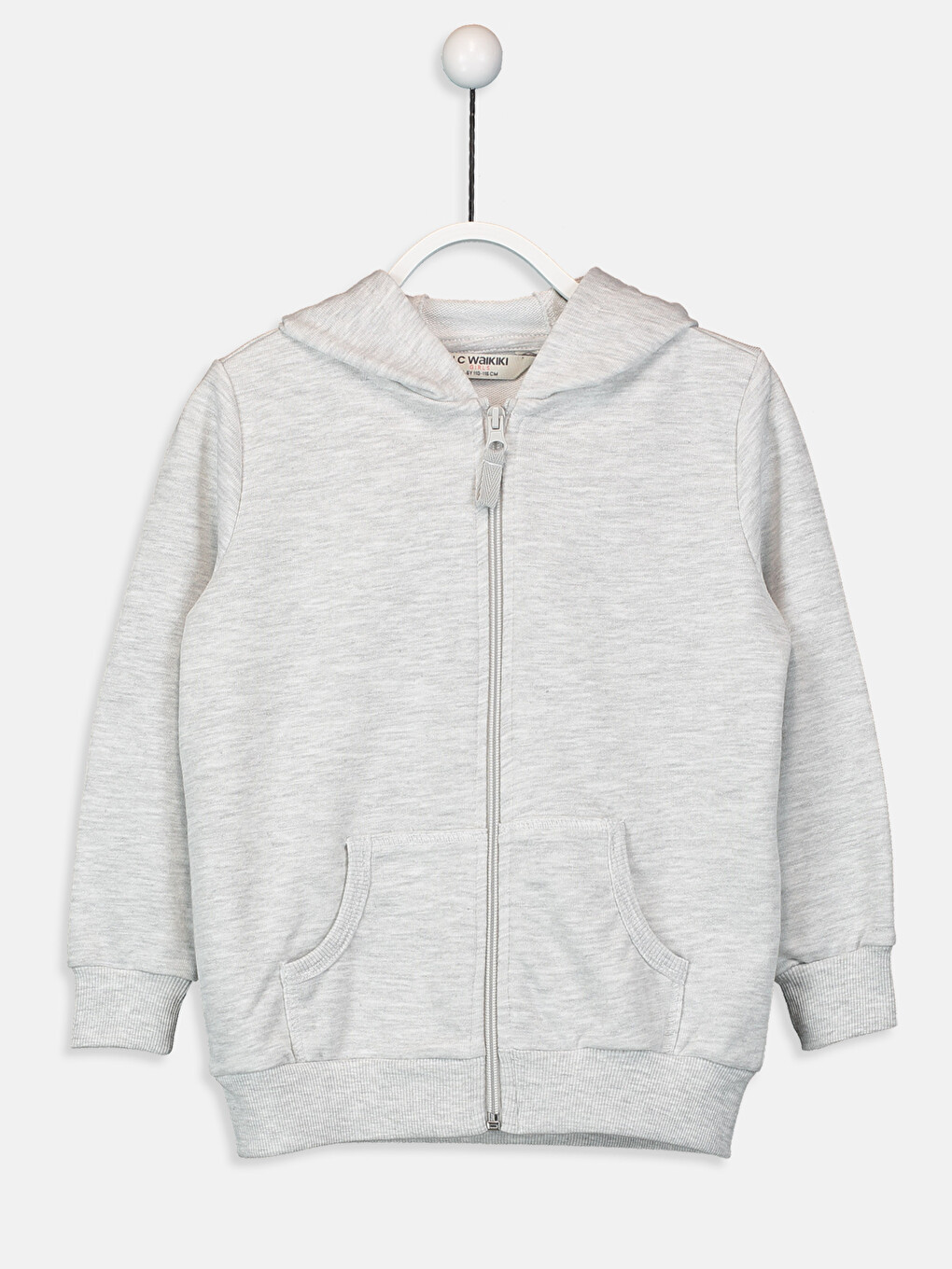 Gri Kapüşonlu Basic Uzun Kollu Kız Çocuk Fermuarlı Sweatshirt