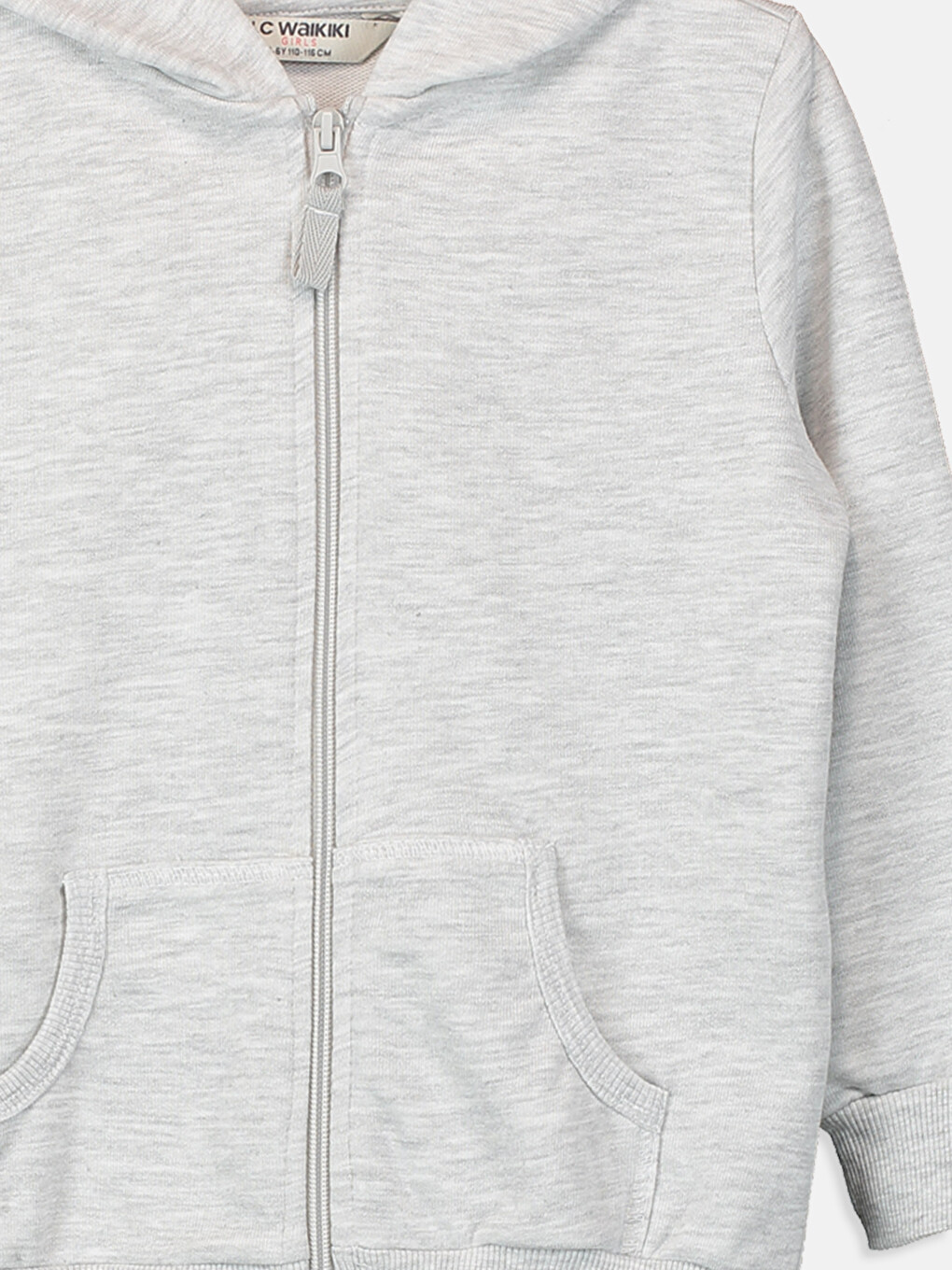 Gri Kapüşonlu Basic Uzun Kollu Kız Çocuk Fermuarlı Sweatshirt-2
