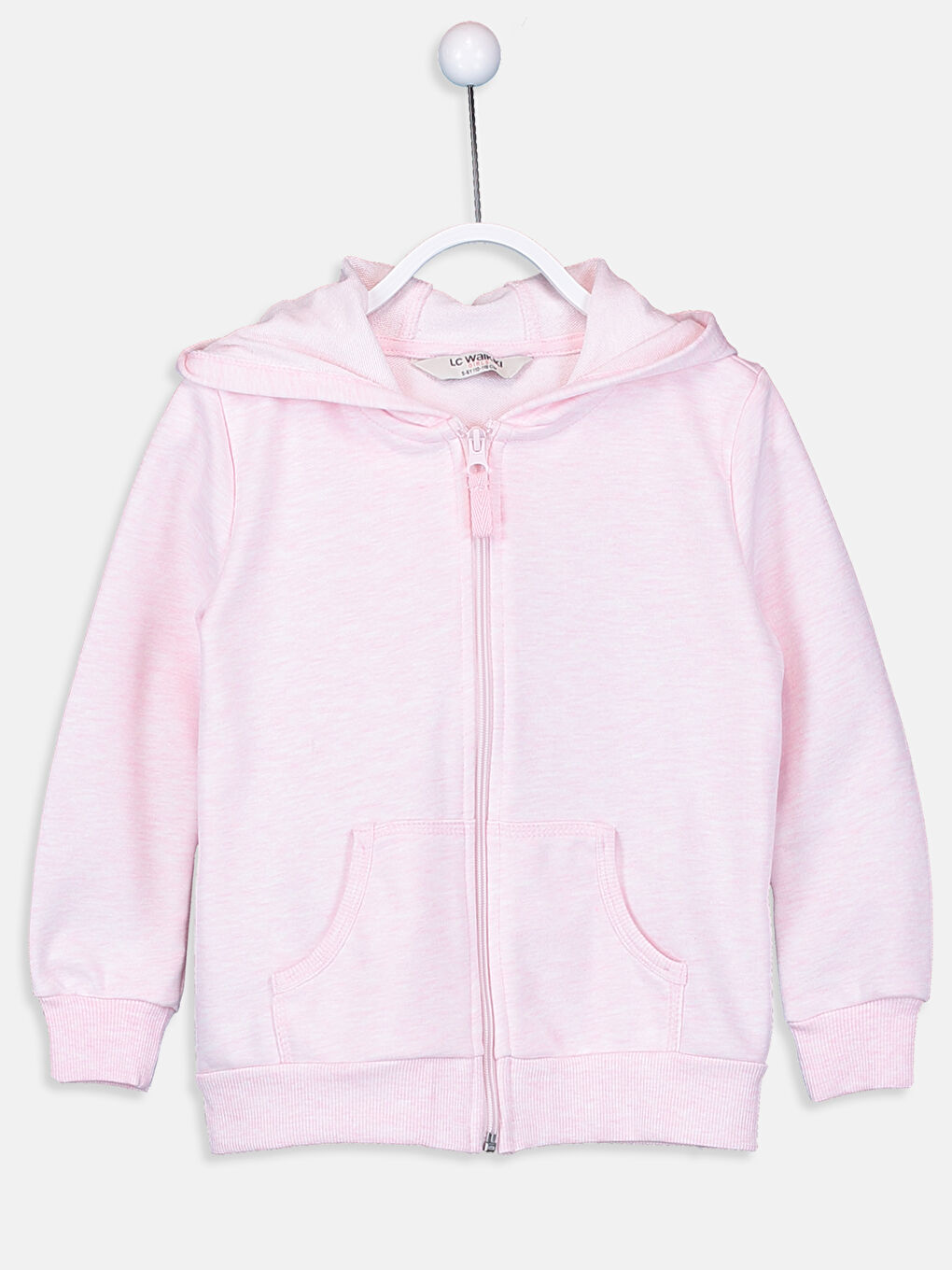 Pembe Kapüşonlu Basic Uzun Kollu Kız Çocuk Fermuarlı Sweatshirt