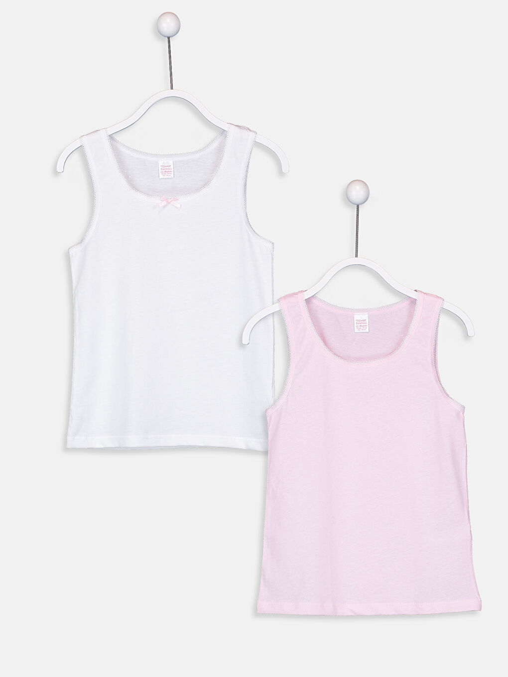 Beyaz Bisiklet Yaka Pamuklu Kız Çocuk Atlet 2'li