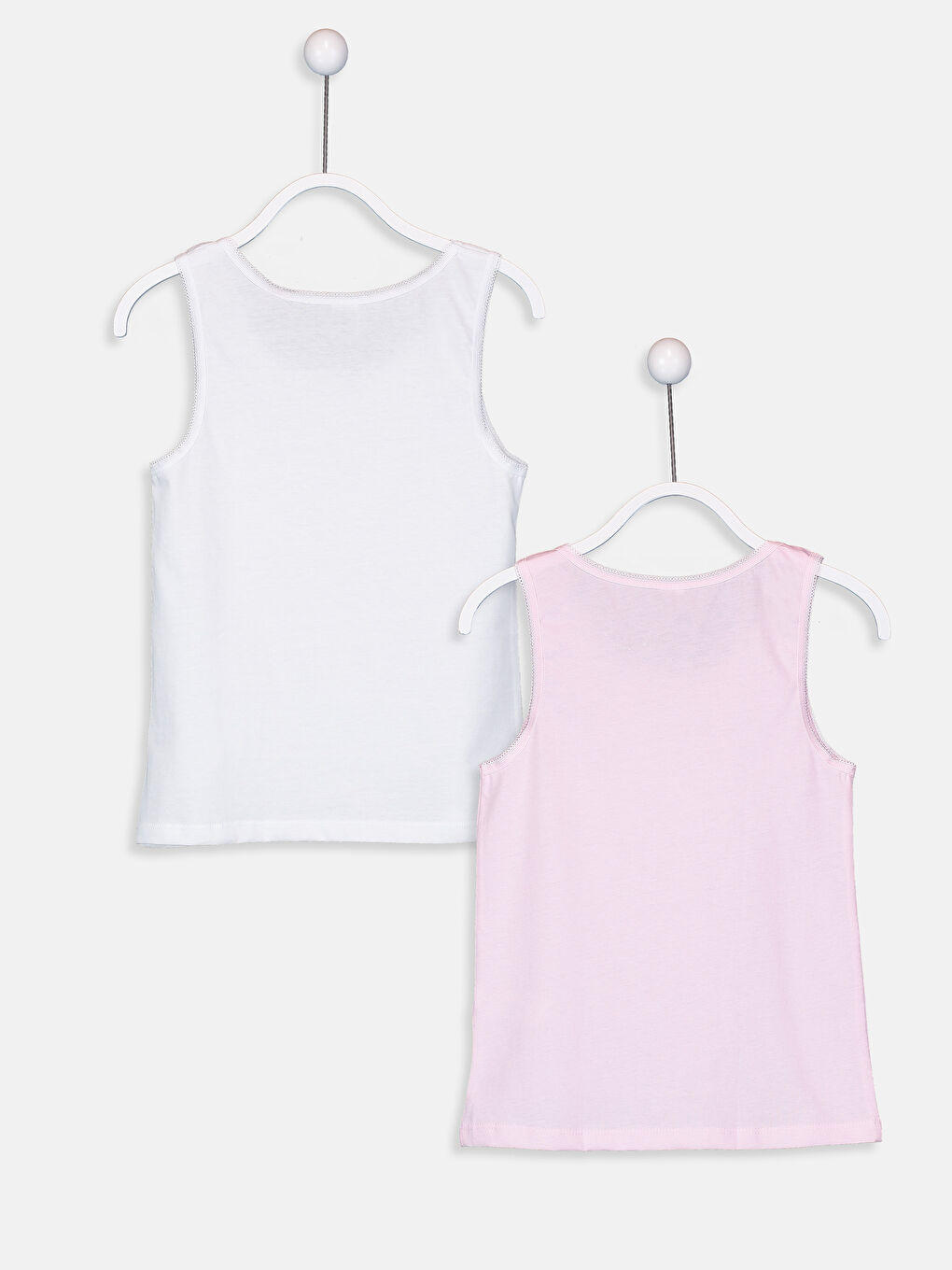 Beyaz Bisiklet Yaka Pamuklu Kız Çocuk Atlet 2'li-1