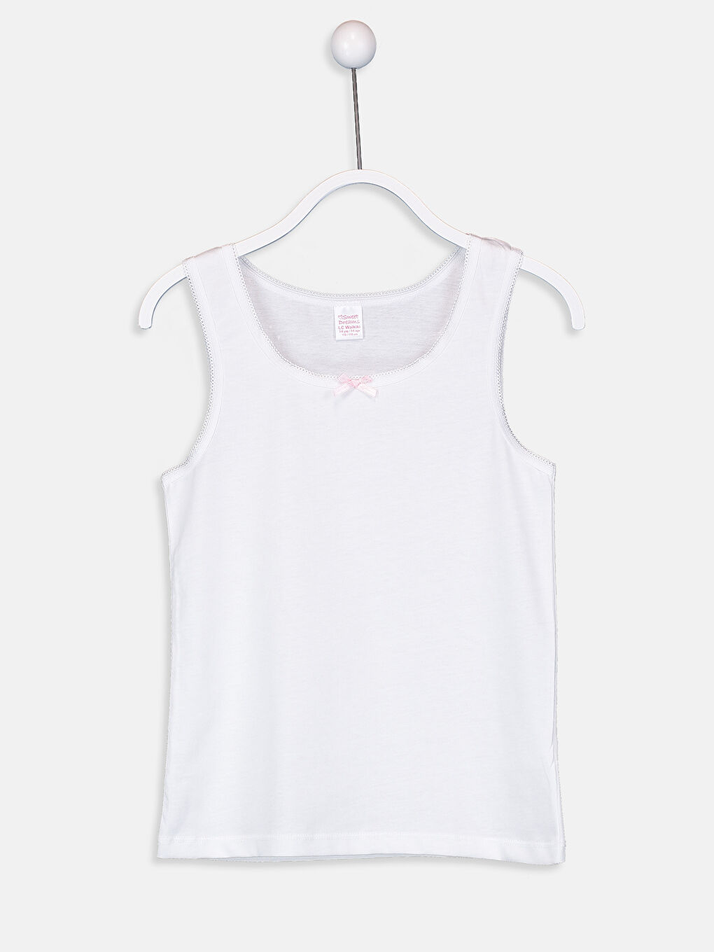 Beyaz Bisiklet Yaka Pamuklu Kız Çocuk Atlet 2'li-3