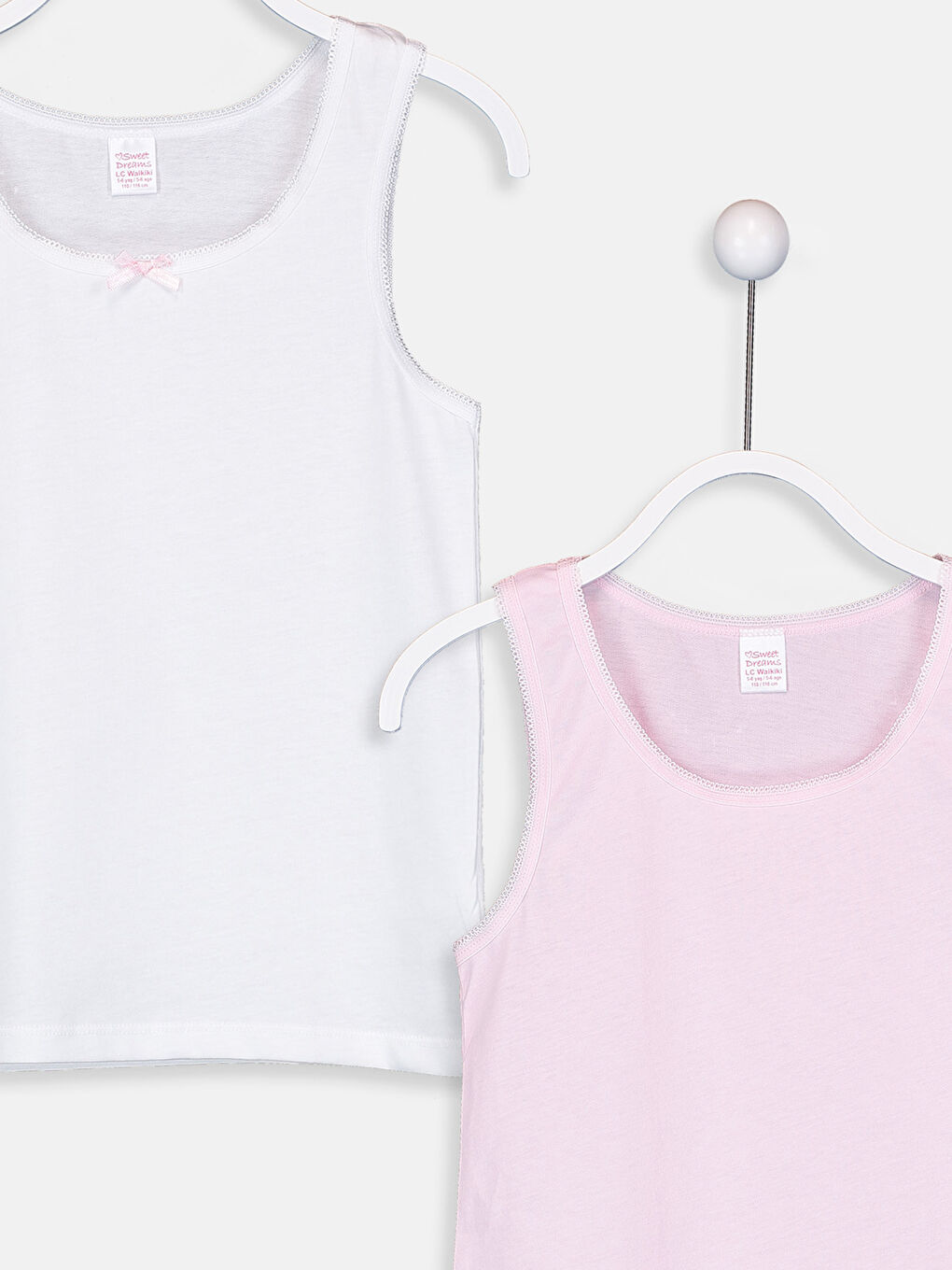 Beyaz Bisiklet Yaka Pamuklu Kız Çocuk Atlet 2'li-4