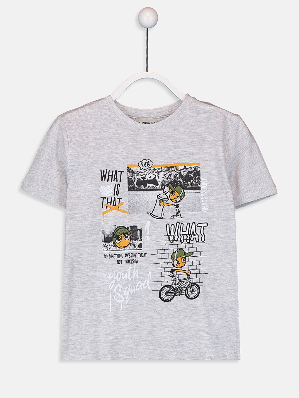 Gri Bisiklet Yaka Kısa Kollu Erkek Çocuk Tişört