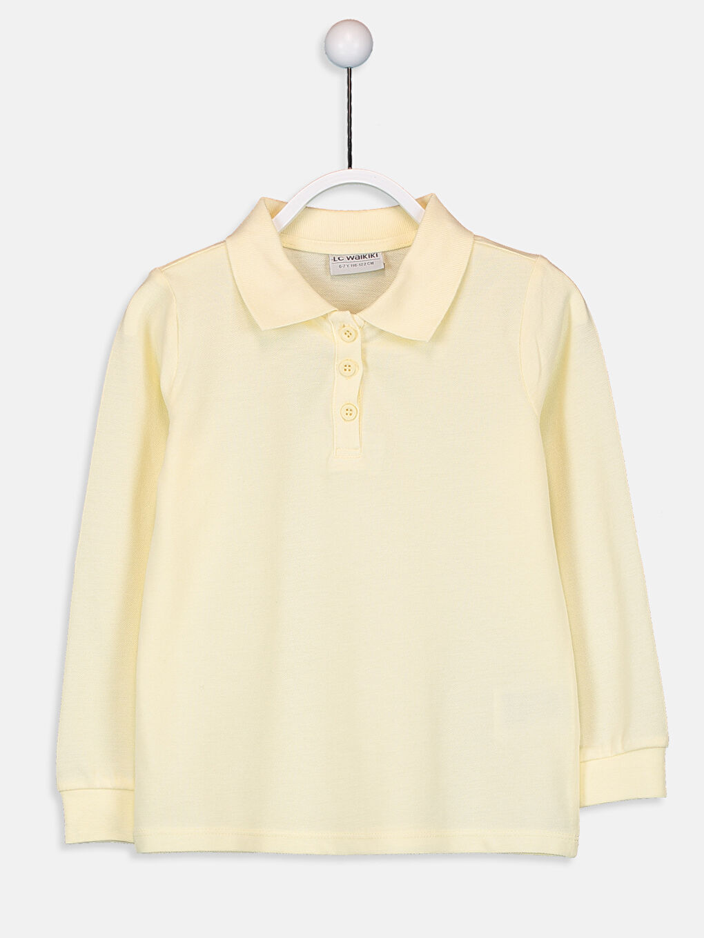 Sarı Polo Yaka Basic Uzun Kollu Kız Çocuk Tişört