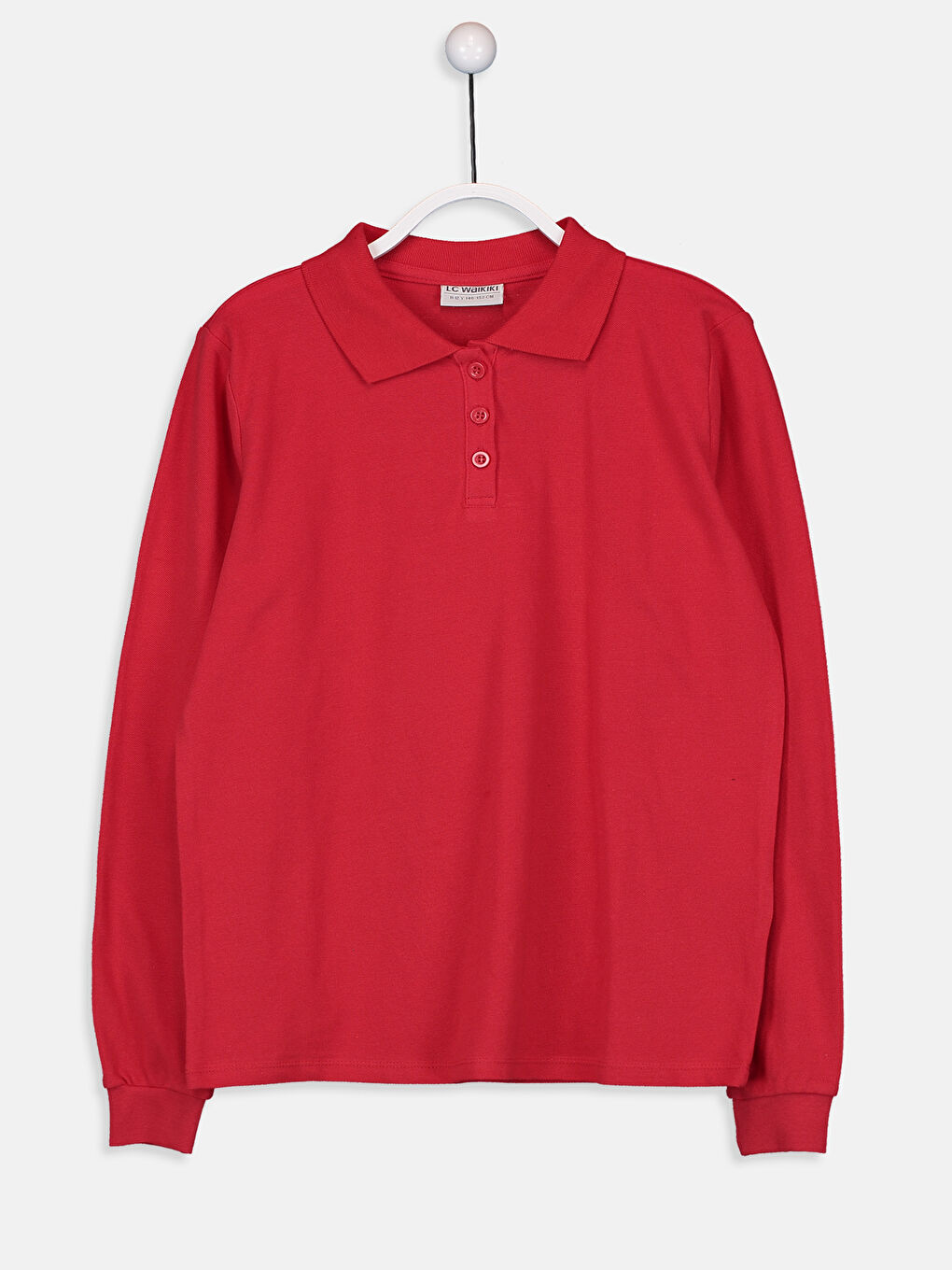 Kırmızı Polo Yaka Basic Uzun Kollu Kız Çocuk Tişört