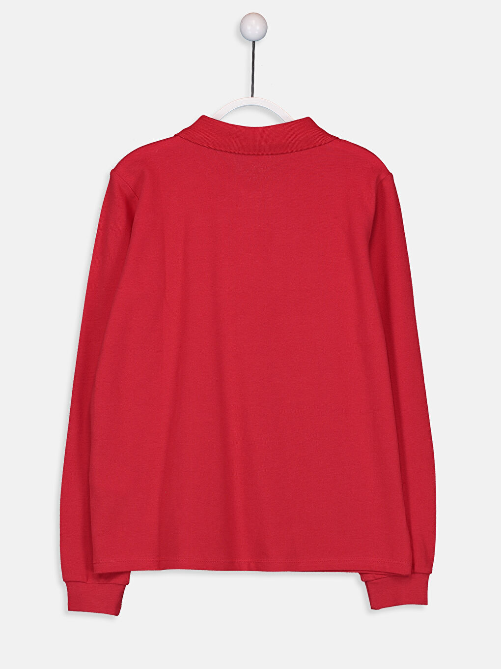 Kırmızı Polo Yaka Basic Uzun Kollu Kız Çocuk Tişört-1