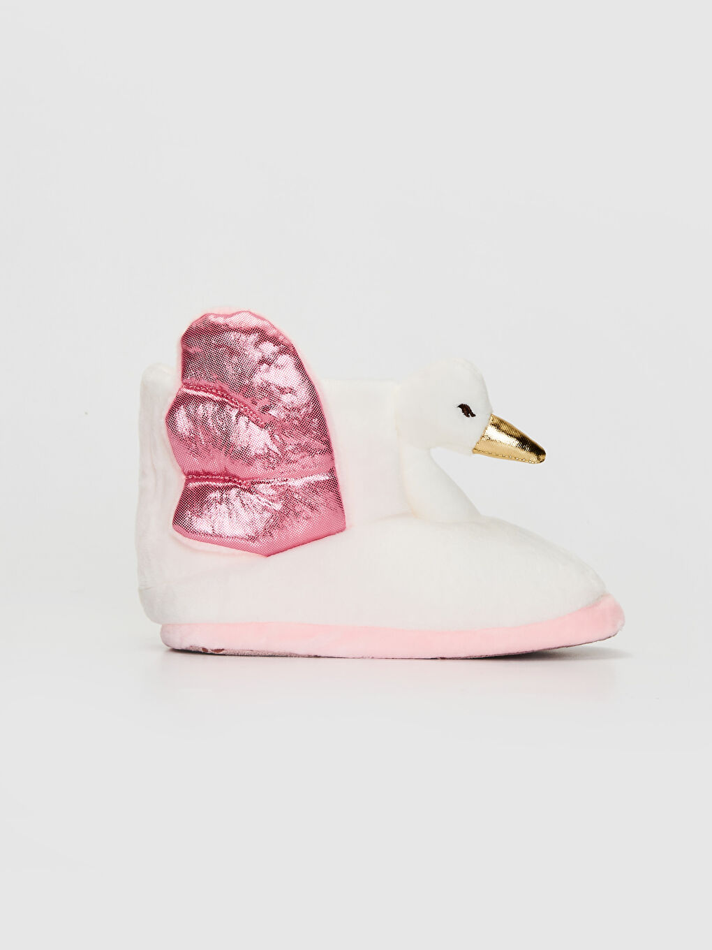 Beyaz Kız Çocuk Kuğu Silüetli Pelüş Panduf