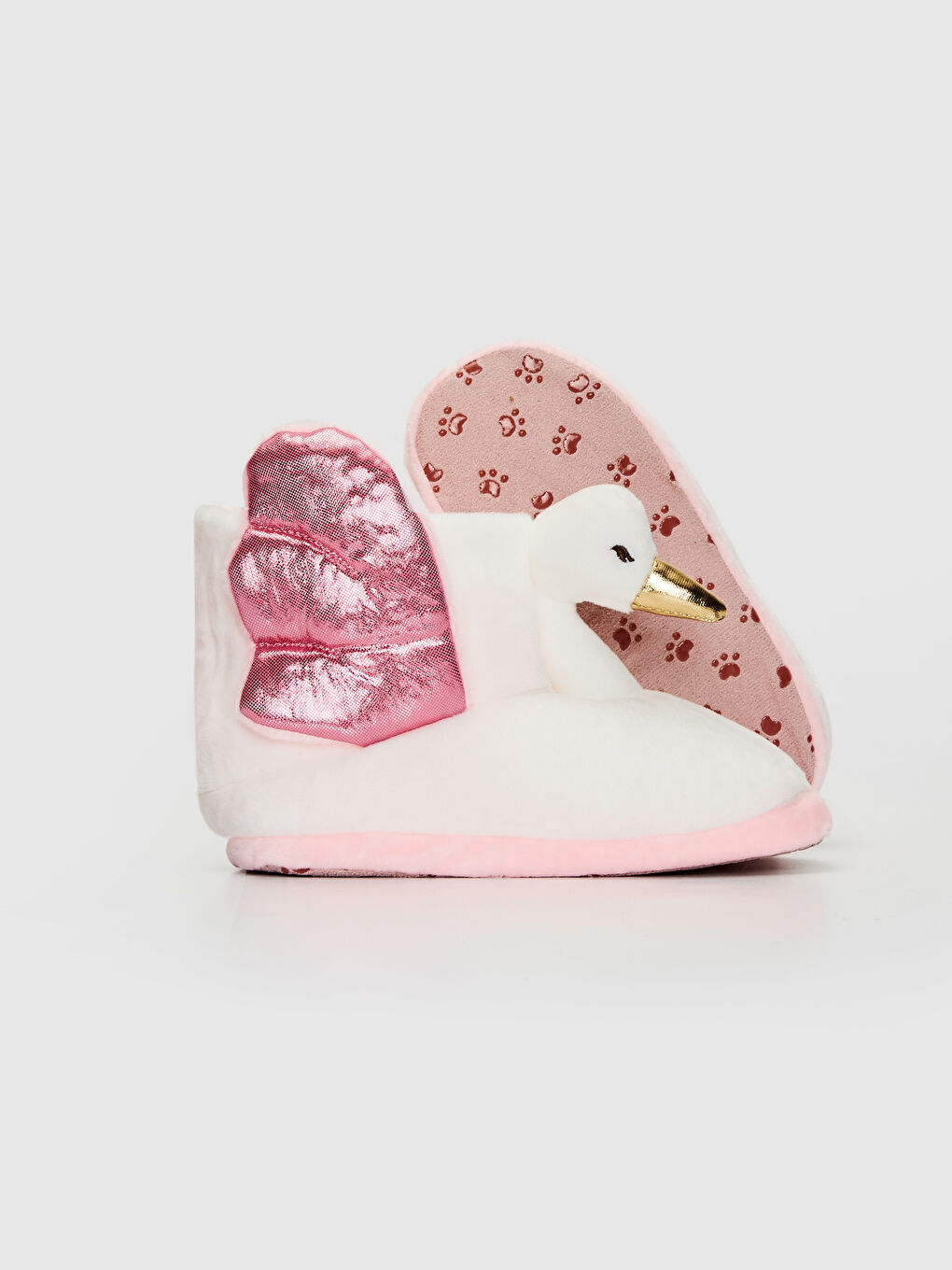 Beyaz Kız Çocuk Kuğu Silüetli Pelüş Panduf-7