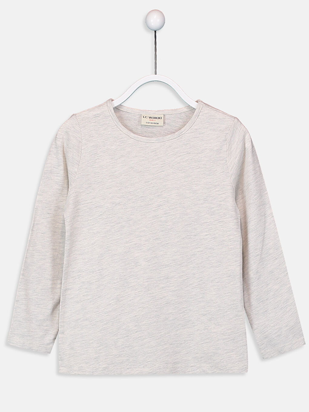 Ekru Bisiklet Yaka Uzun Kollu Kız Çocuk Tişört