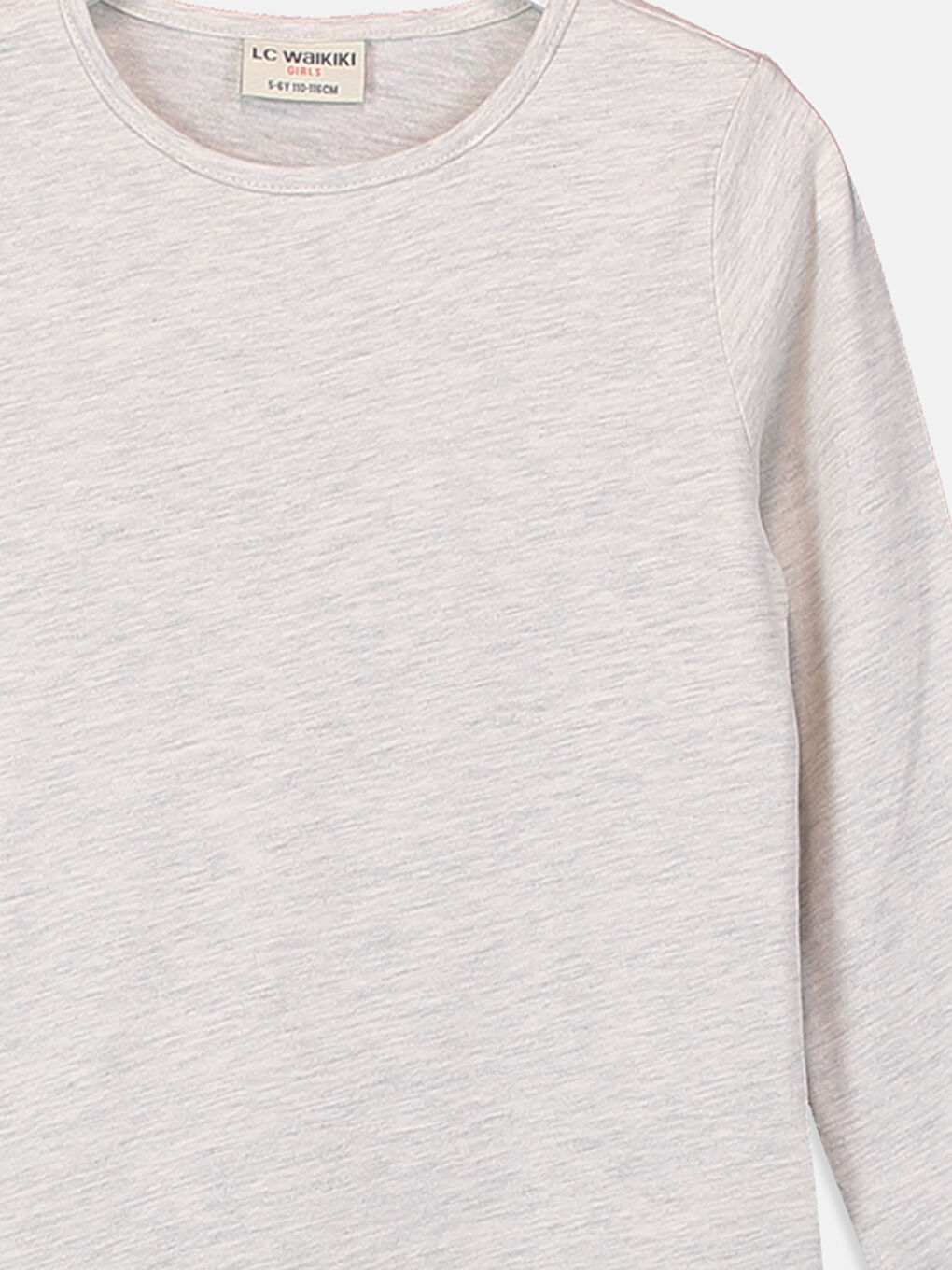 Ekru Bisiklet Yaka Uzun Kollu Kız Çocuk Tişört-2