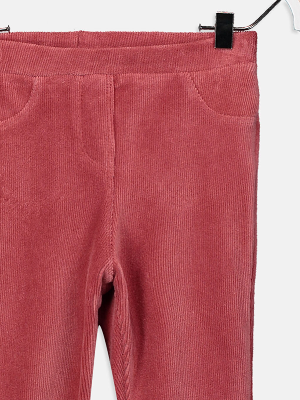 Pembe Beli Lastikli Basic Kadife Kız Çocuk Uzun Tayt-2
