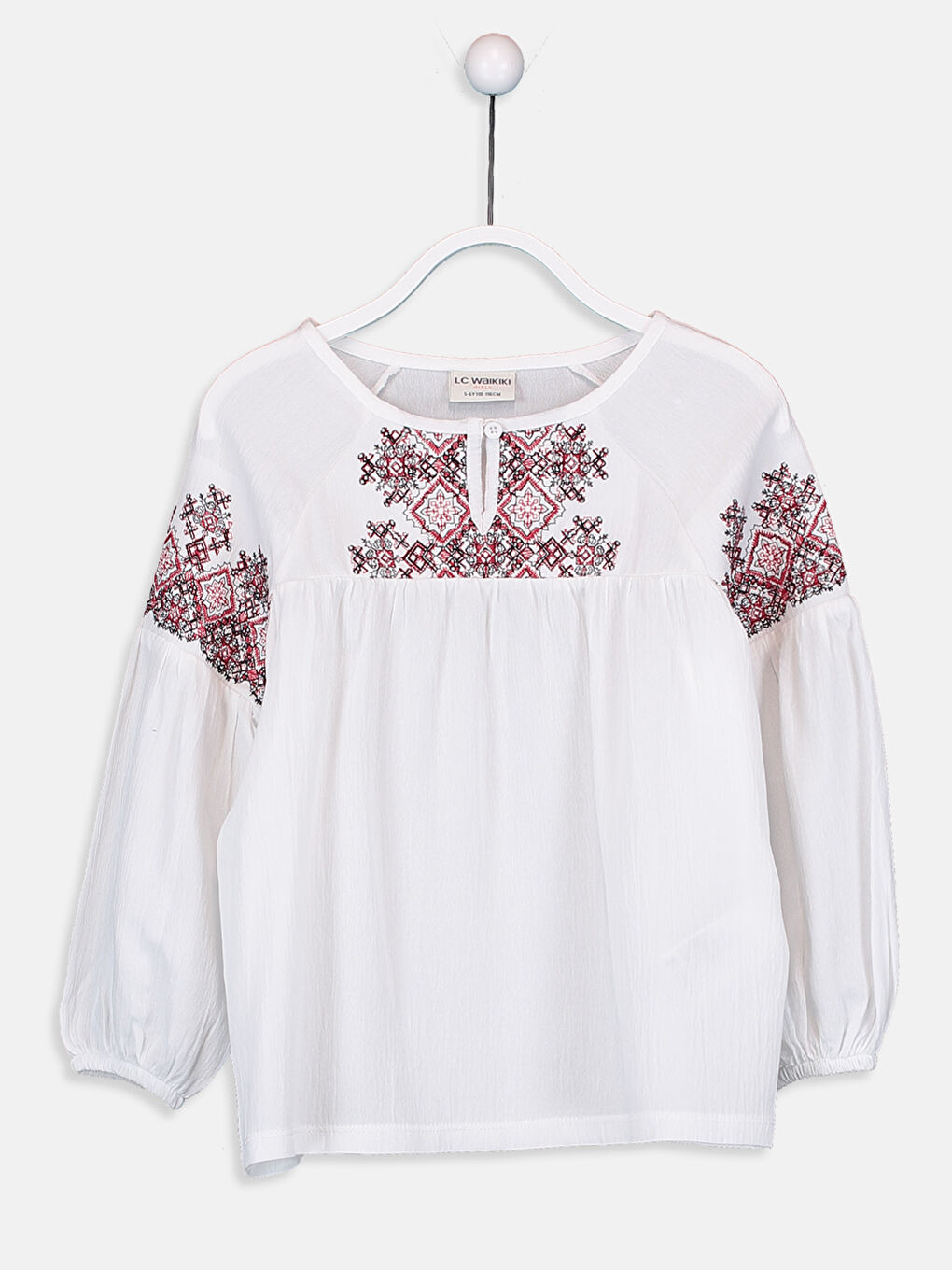 Beyaz Bisiklet Yaka Uzun Kollu Kız Çocuk Bluz