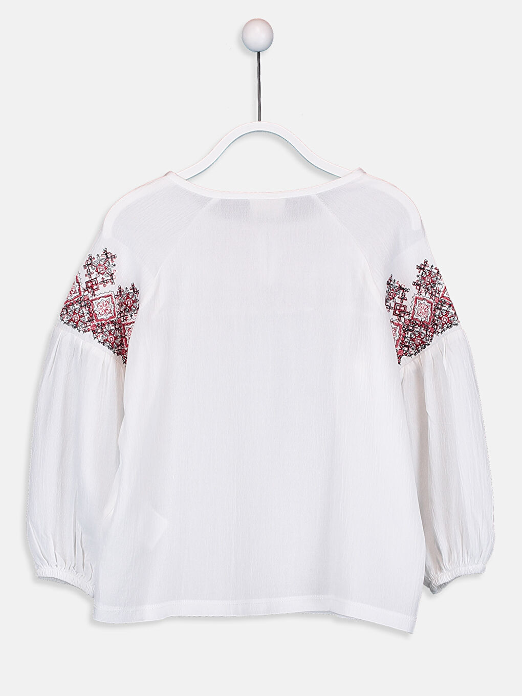 Beyaz Bisiklet Yaka Uzun Kollu Kız Çocuk Bluz-1