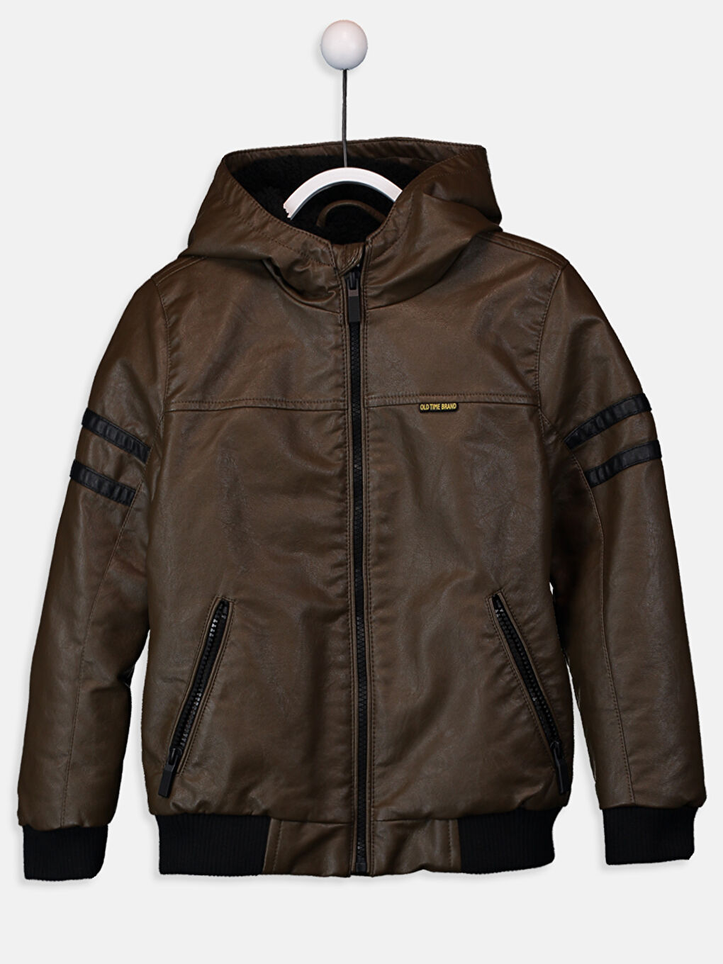 Hooded Leather Look Boy Jacket-1