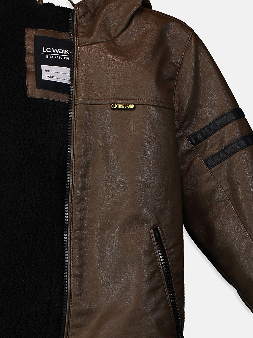 Hooded Leather Look Boy Jacket-3