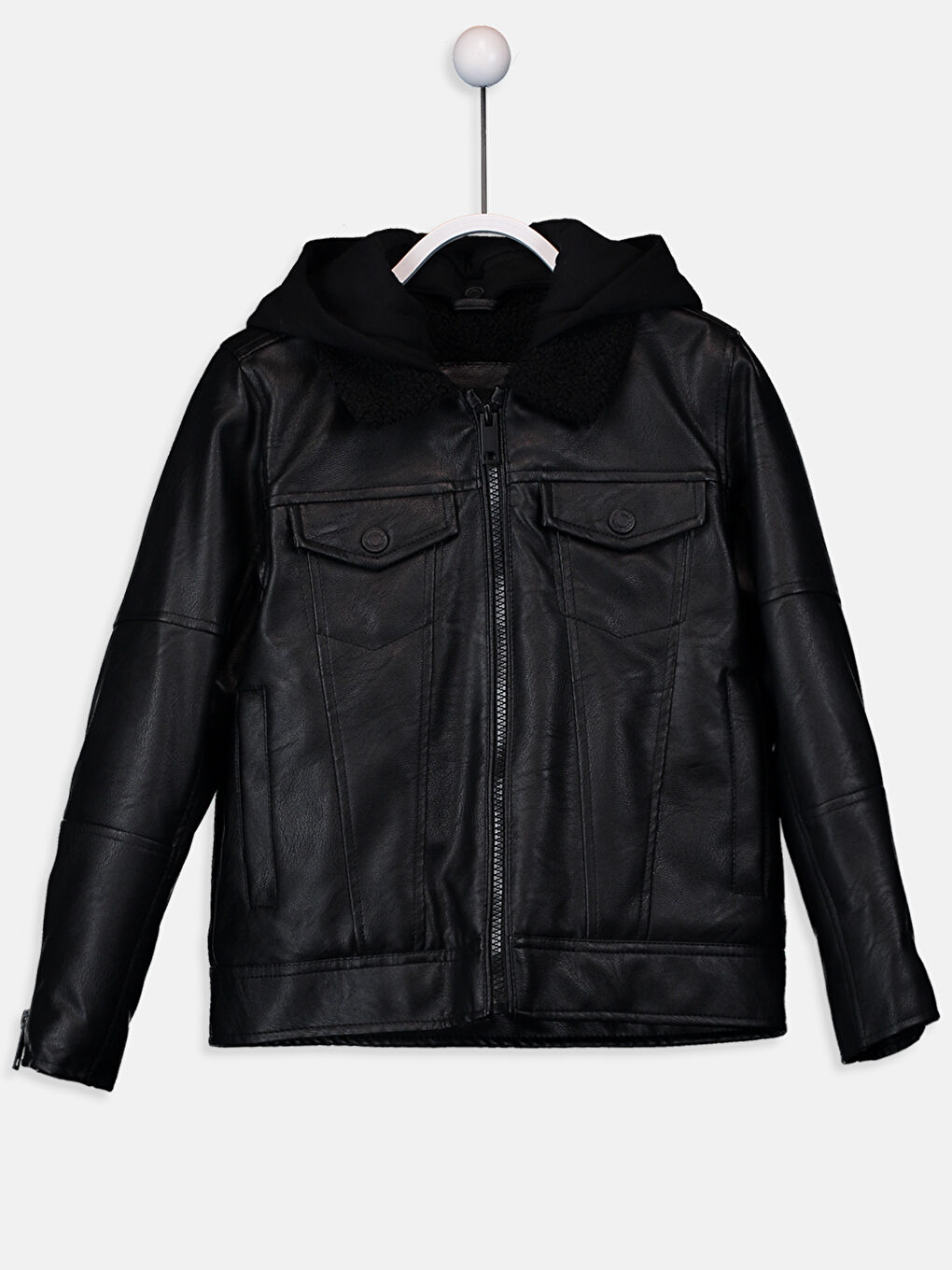 Yeni Siyah Deri Görünümlü Mont-1