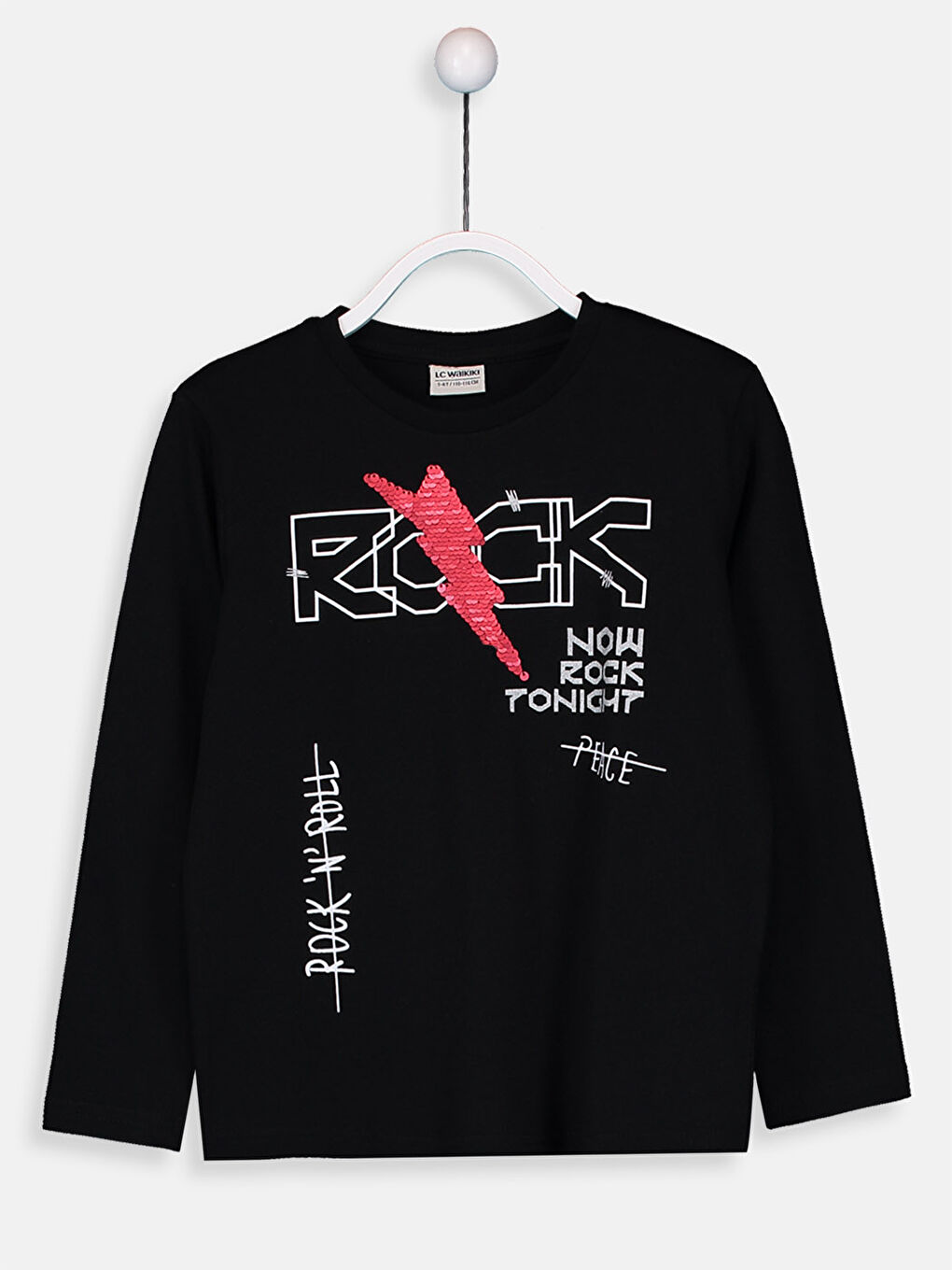 Siyah Bisiklet Yaka Uzun Kollu Erkek Çocuk Tişört