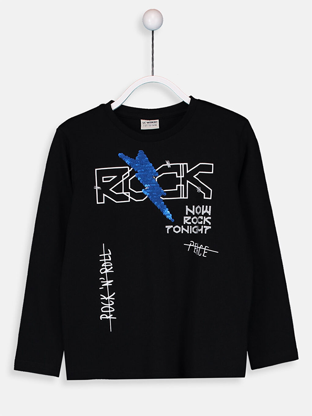 Siyah Bisiklet Yaka Uzun Kollu Erkek Çocuk Tişört-1