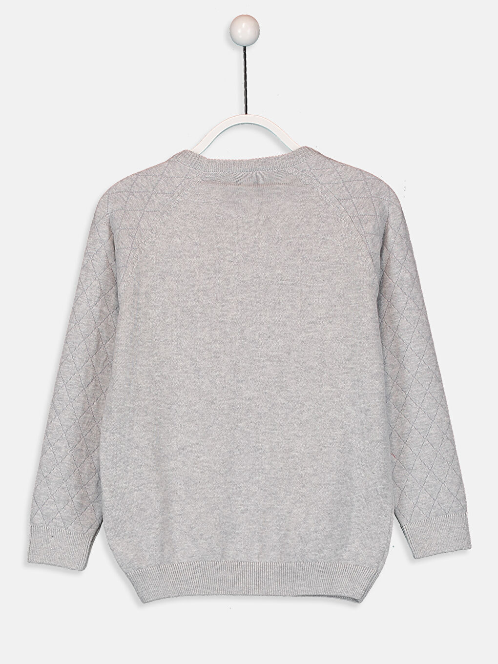 Gri Bisiklet Yaka Desenli Uzun Kollu Erkek Çocuk Triko Kazak-1